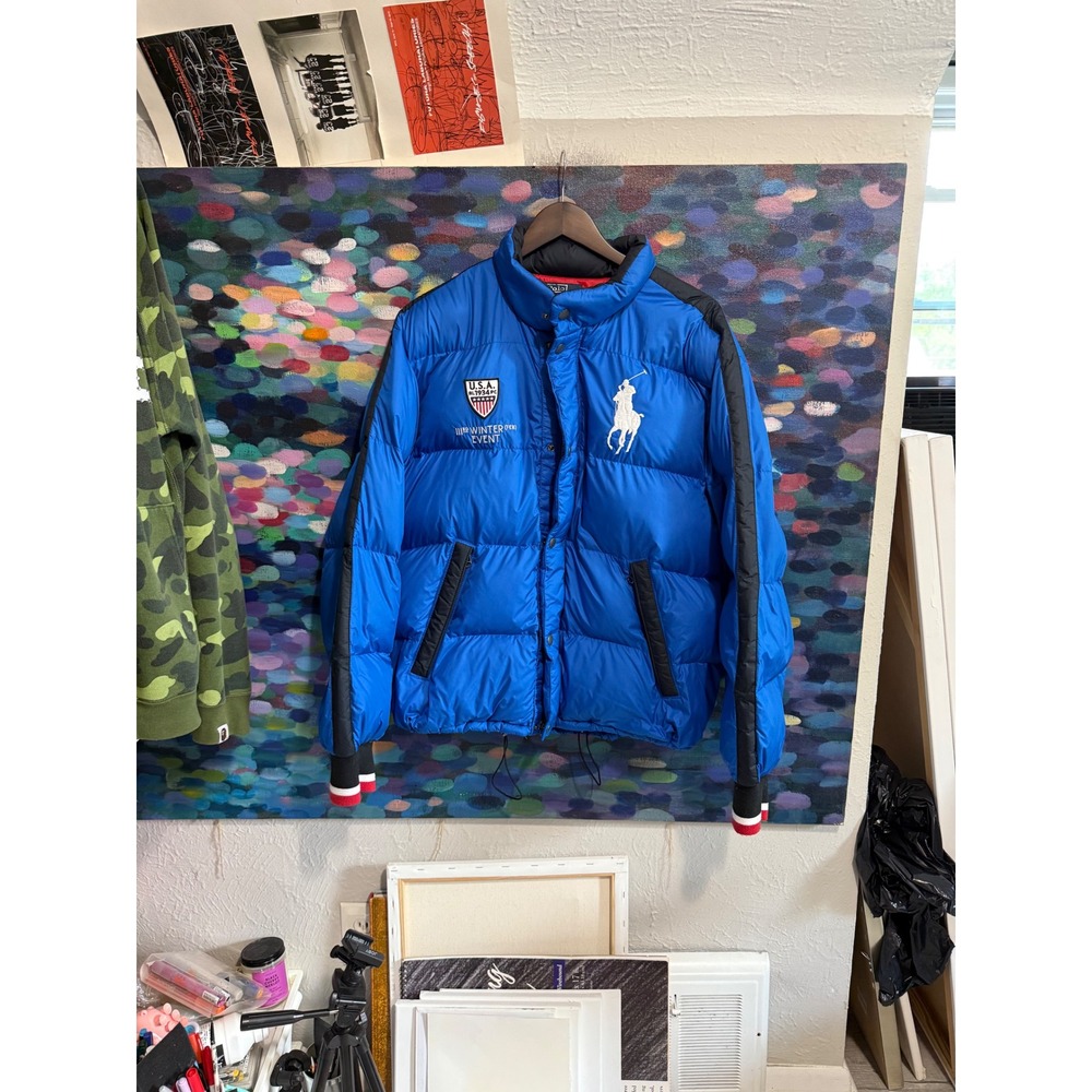 Polo Ralph Lauren USA Winter Event Down Puffer Jacket Blue Red Mens XL